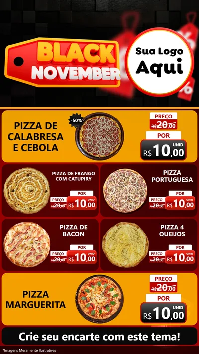 Modelo de TV para TV Vertical com o tema Black November para Pizzaria