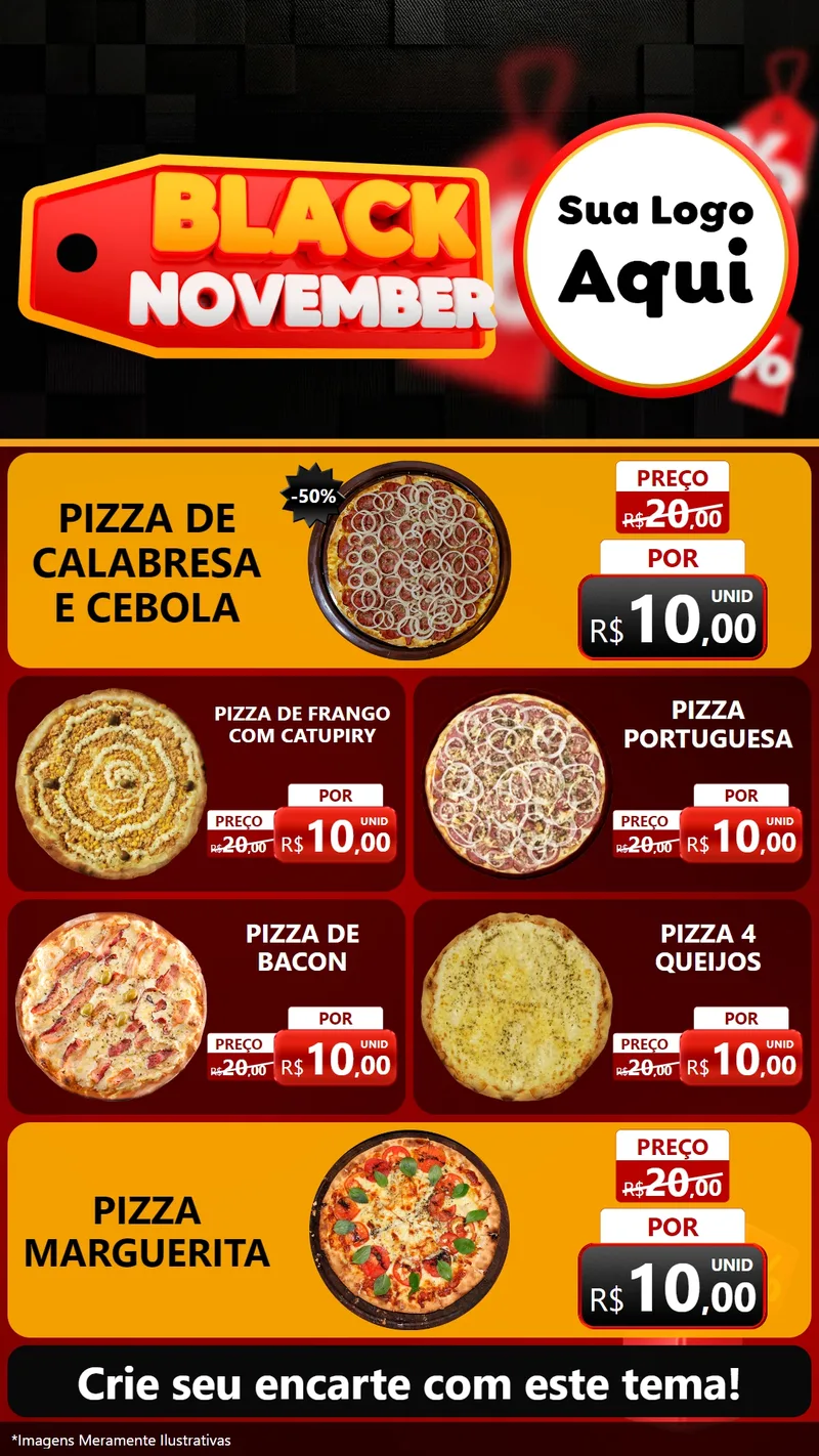 Modelo de TV para TV Vertical com o tema Black November para Pizzaria