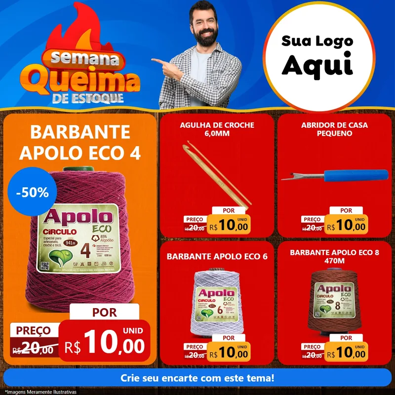 Modelo de Rede Social para Feed Facebook com o tema Semana Queima de Estoque para Armarinho e Aviamentos
