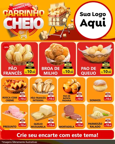 Modelo de Rede Social para Feed Instagram com o tema Promoção carrinho cheio para Padaria