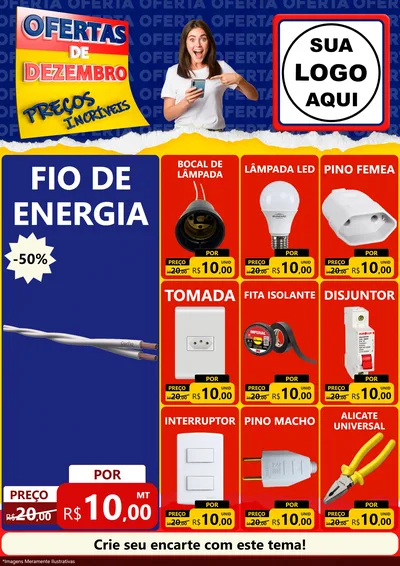 Modelo de Encarte para Encarte A4 Vertical com o tema Ofertas de Dezembro - Preços Incríveis para Materiais Elétricos