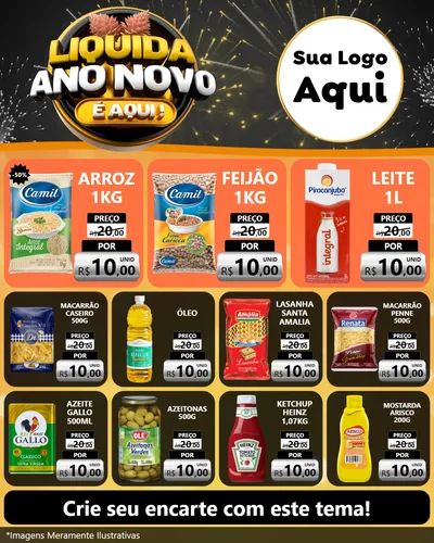 Modelo de Rede Social para Feed Instagram com o tema Liquida Ano Novo É Aqui! para Supermercado