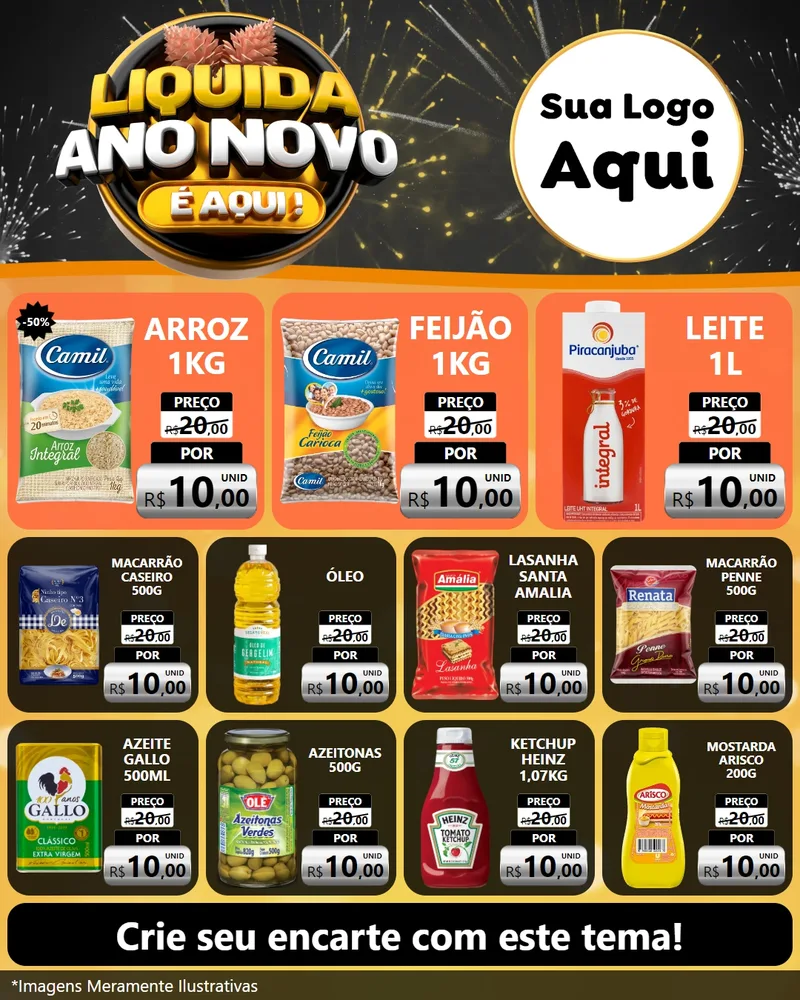Modelo de Rede Social para Feed Instagram com o tema Liquida Ano Novo É Aqui! para Supermercado