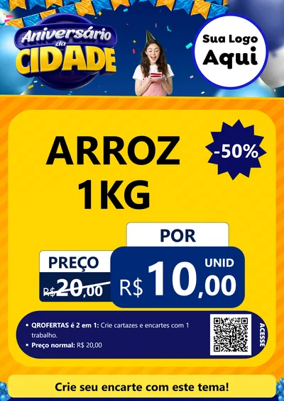 Modelo de Cartaz para Cartaz A4 Vertical com o tema Aniversário da Cidade para Supermercado