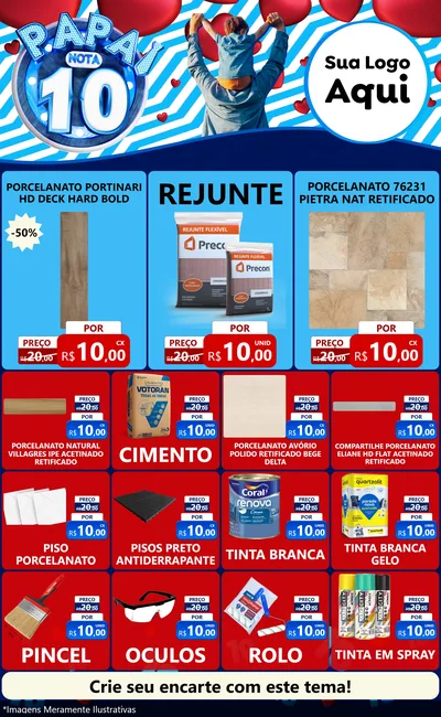 Modelo de Encarte para Encarte Grande com o tema Papai Nota 10 para Pisos e revestimentos