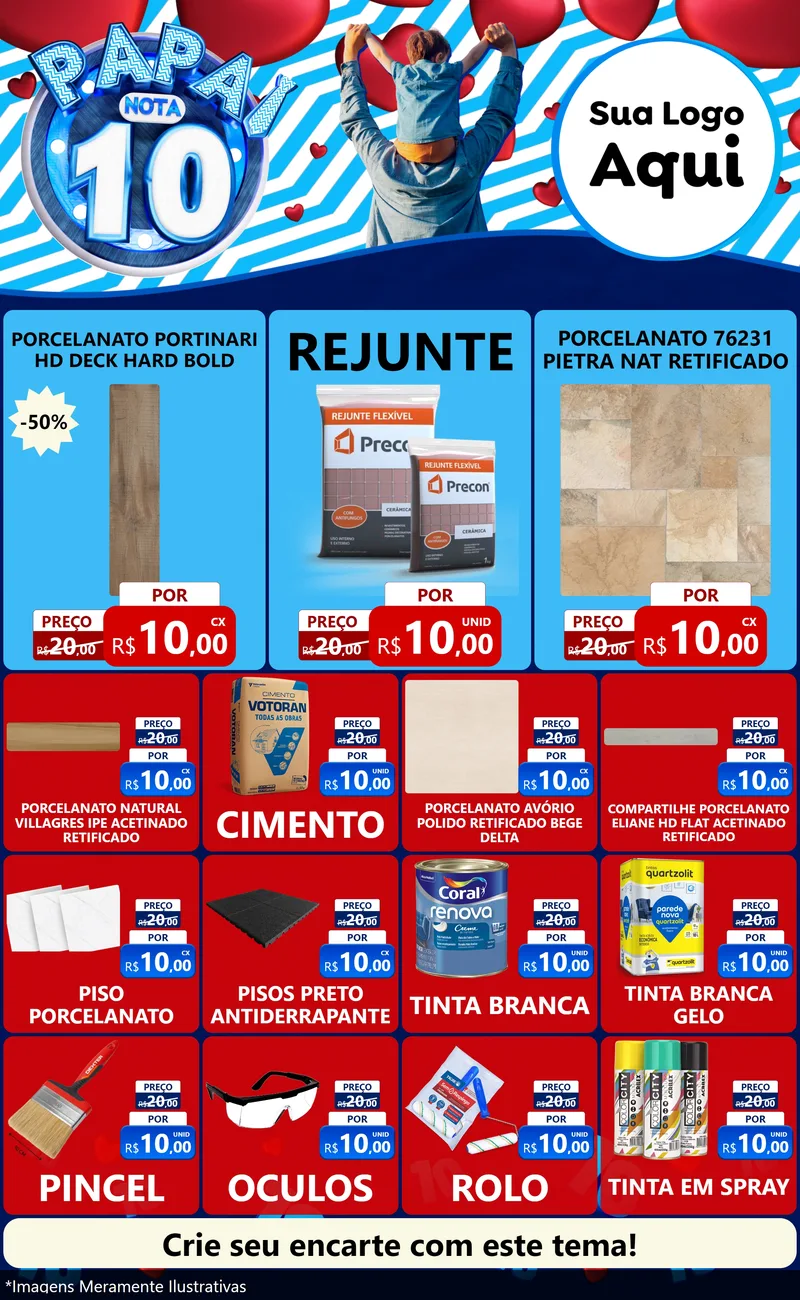Modelo de Encarte para Encarte Grande com o tema Papai Nota 10 para Pisos e revestimentos