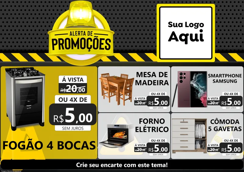 Modelo de Encarte para Encarte A4 Horizontal com o tema Alerta de Promoções para Móveis e Eletro