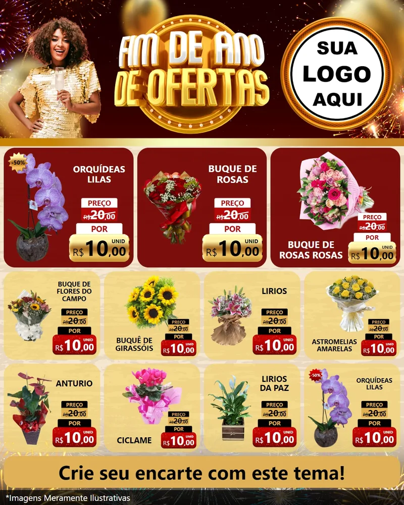 Modelo de Rede Social para Feed Instagram com o tema Fim de Ano de Ofertas para Floricultura e jardim