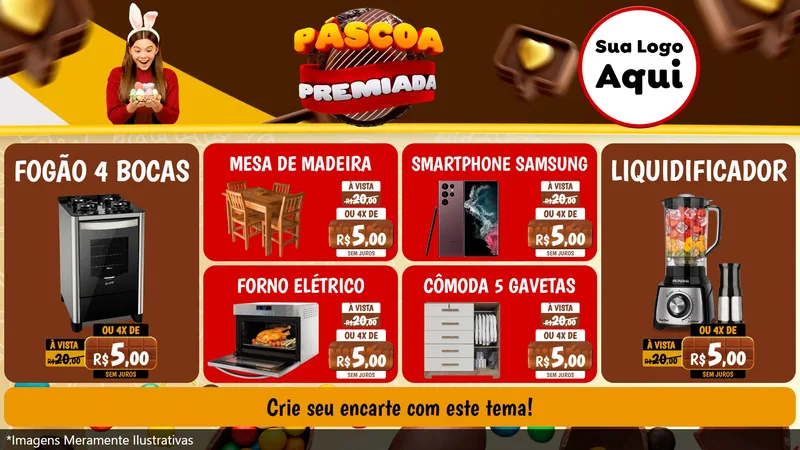 Modelo de TV para TV Horizontal com o tema Páscoa Premiada para Móveis e Eletro