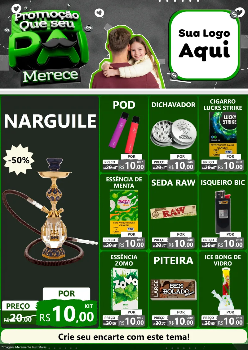 Modelo de Encarte para Encarte A4 Vertical com o tema Promoção Que seu Pai Merece para Tabacaria