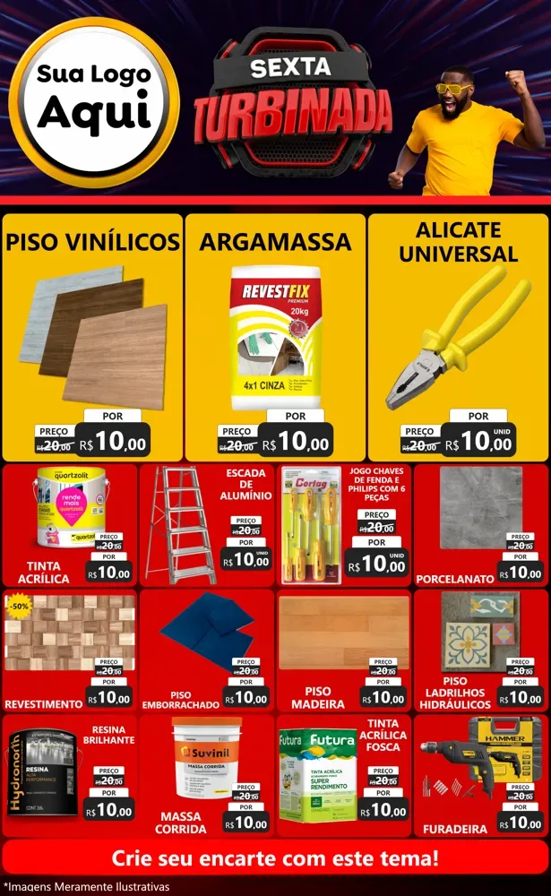 Modelo de Encarte para Encarte Grande com o tema Sexta Turbinada para Material para Construção