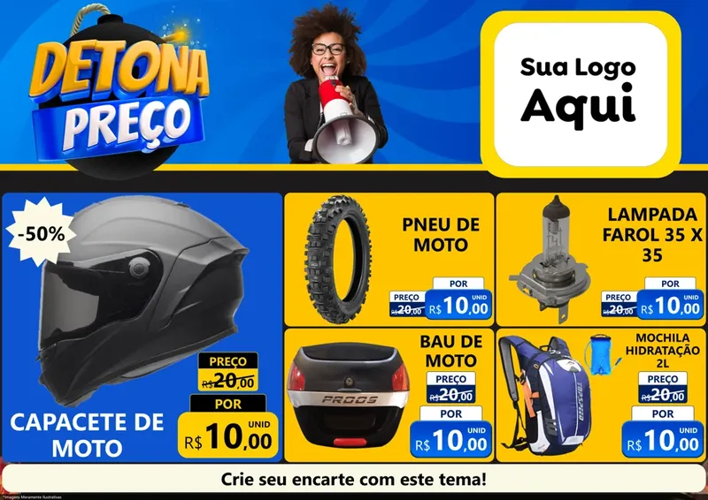 Modelo de Encarte para Encarte A4 Horizontal com o tema Detona Preços para Moto peças
