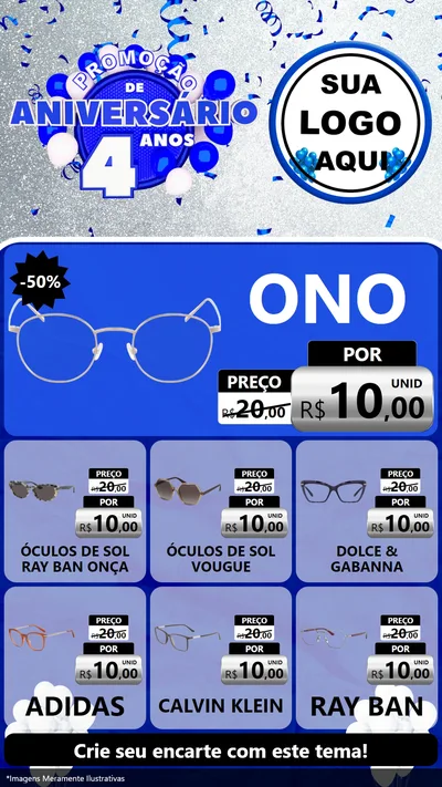 Modelo de Rede Social para Stories com o tema Promoção de Aniversário - 4 Anos para Óticas