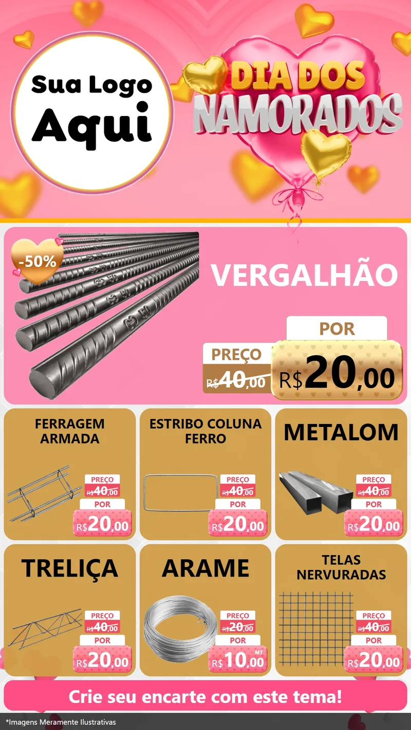 Modelo de Rede Social para Stories com o tema Dia dos Namorados para Ferragens