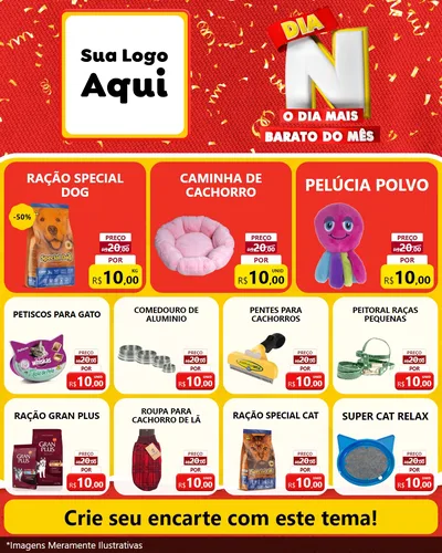 Modelo de Rede Social para Feed Instagram com o tema Dia N o Dia Mais Barato do Mês para Pet Shop