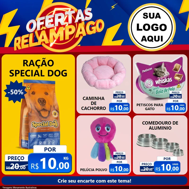 Modelo de Rede Social para Feed Facebook com o tema Ofertas Relâmpago para Pet Shop