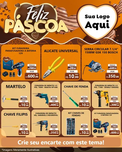 Modelo de Rede Social para Feed Instagram com o tema Feliz Páscoa para Maquinas e Ferramentas