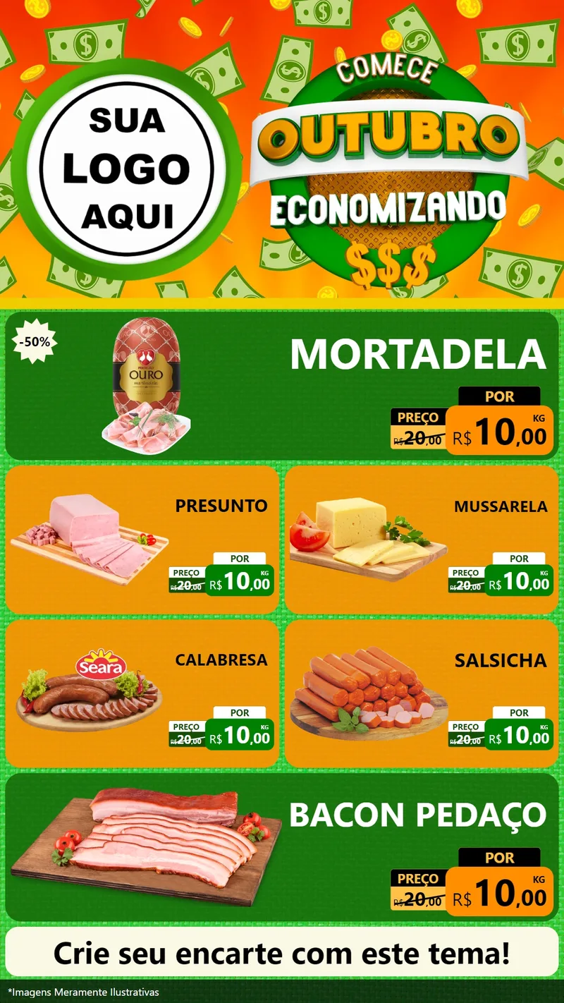 Modelo de TV para TV Vertical com o tema Comece Outubro Economizando para Frios e Laticínios