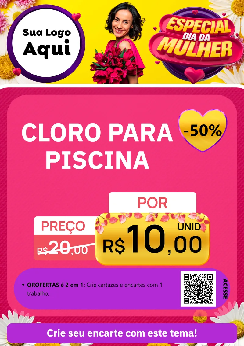 Modelo de Cartaz para Cartaz A4 Vertical com o tema Especial Dia da Mulher para Produtos para Piscina