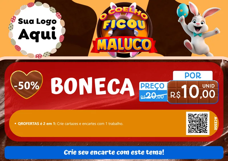 Modelo de Cartaz para Cartaz A4 Horizontal com o tema O Coelho Ficou Maluco - Páscoa para Brinquedos
