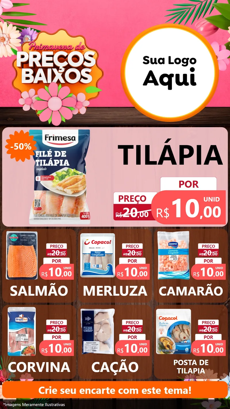 Modelo de Rede Social para Stories com o tema Primavera de Preços Baixos para Peixaria