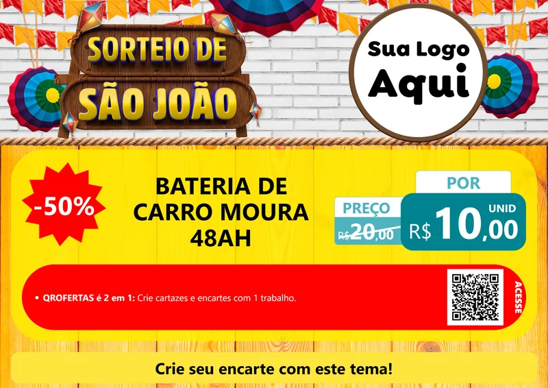 Modelo de Cartaz para Cartaz A4 Horizontal com o tema Sorteio de São João para Baterias Elétricas