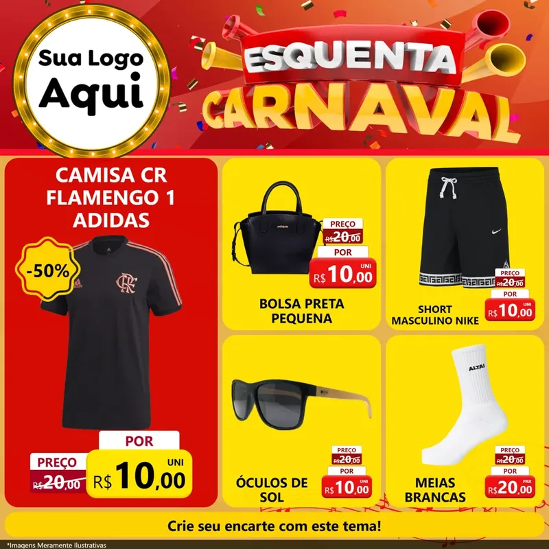 Modelo de Rede Social para Feed Facebook com o tema Esquenta Carnaval para Roupas e acessórios