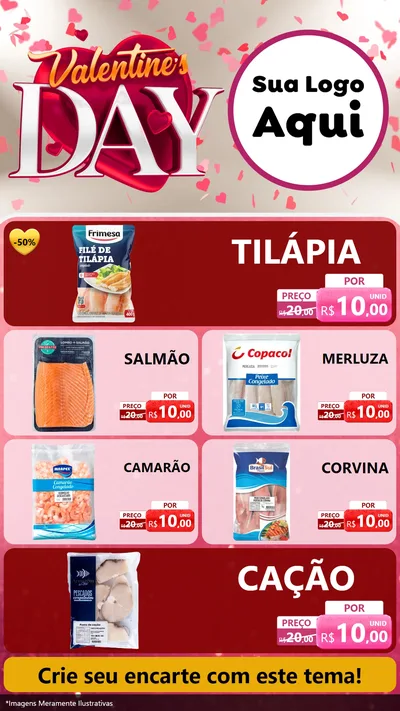 Modelo de TV para TV Vertical com o tema Valentine's Day para Peixaria