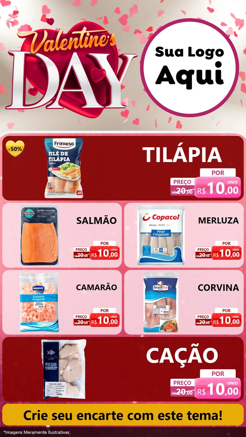 Modelo de TV para TV Vertical com o tema Valentine's Day para Peixaria