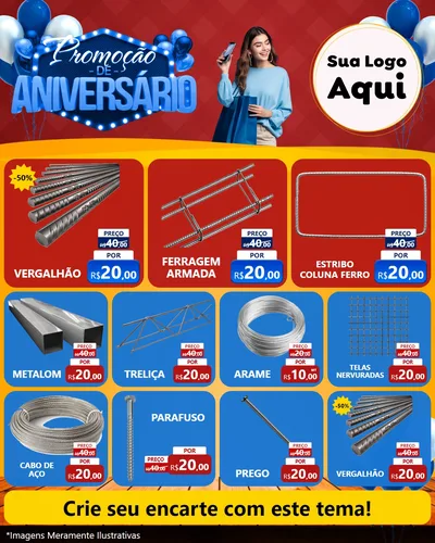 Modelo de Rede Social para Feed Instagram com o tema Promoção de Aniversário para Ferragens