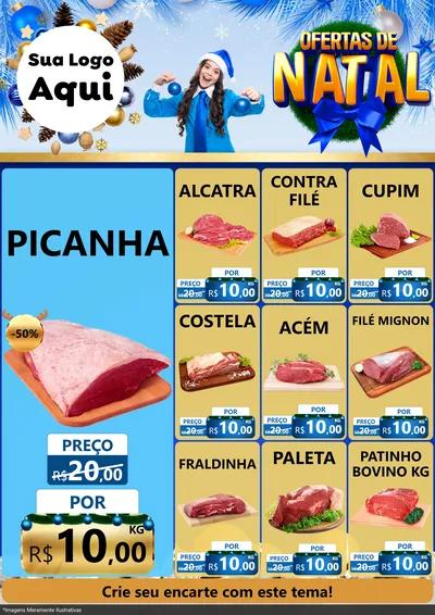Modelo de Encarte para Encarte A4 Vertical com o tema Ofertas de Natal para Açougue