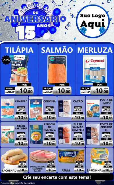 Modelo de Encarte para Encarte Grande com o tema Promoção de Aniversário - 15 Anos para Peixaria