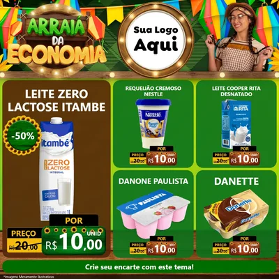 Modelo de Rede Social para Feed Facebook com o tema Arraiá de Economia para Frios e Laticínios