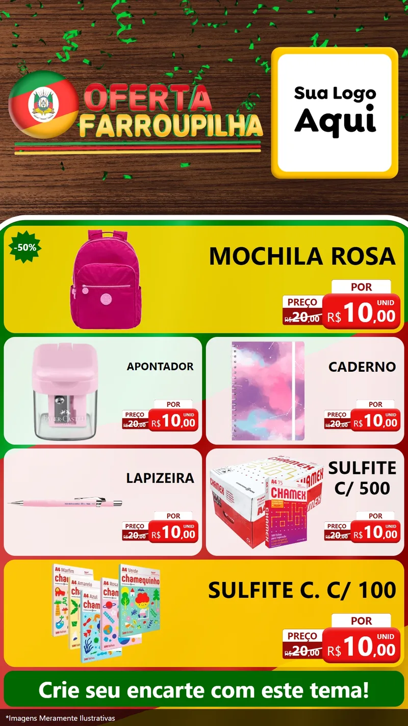 Modelo de TV para TV Vertical com o tema Oferta Farroupilha para Papelaria