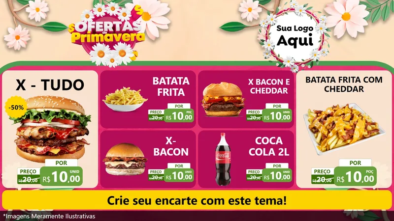 Modelo de TV para TV Horizontal com o tema Ofertas de Primavera para Hamburgueria