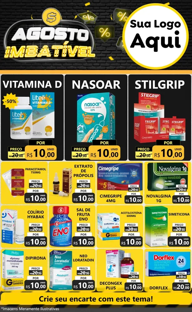 Modelo de Encarte para Encarte Grande com o tema Agosto Imbatível para Farmácia
