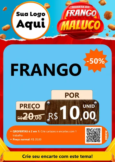 Modelo de Cartaz para Cartaz A4 Vertical com o tema Quarta do Frango Maluco para Assados
