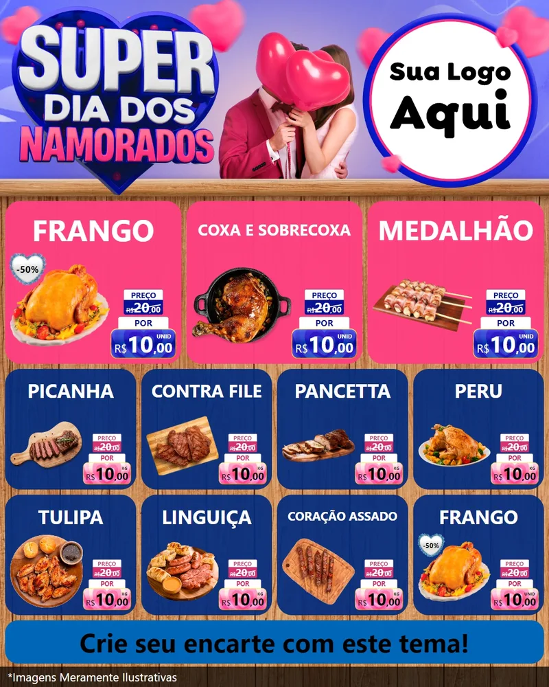 Modelo de Rede Social para Feed Instagram com o tema Super Dia dos Namorados para Assados