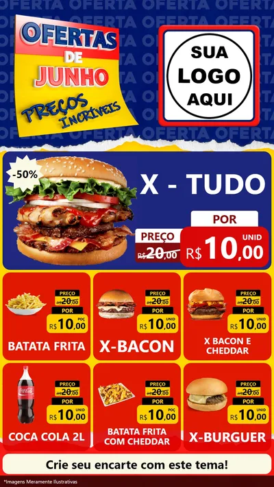 Modelo de Rede Social para Stories com o tema Ofertas de Junho - Preços Incríveis para Hamburgueria