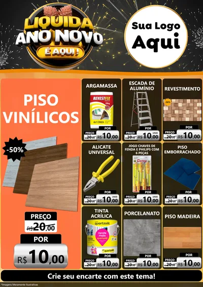 Modelo de Encarte para Encarte A4 Vertical com o tema Liquida Ano Novo É Aqui! para Material para Construção