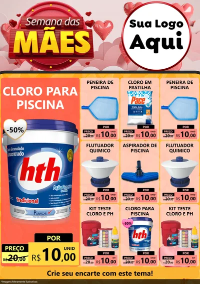 Modelo de Encarte para Encarte A4 Vertical com o tema Semana das Mães para Produtos para Piscina