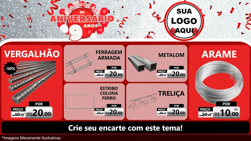 Modelo de TV para TV Horizontal com o tema Promoção de Aniversário - 9 Anos para Ferragens