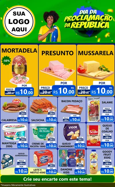 Modelo de Encarte para Encarte Grande com o tema Dia Da Proclamação Da República para Frios e Laticínios