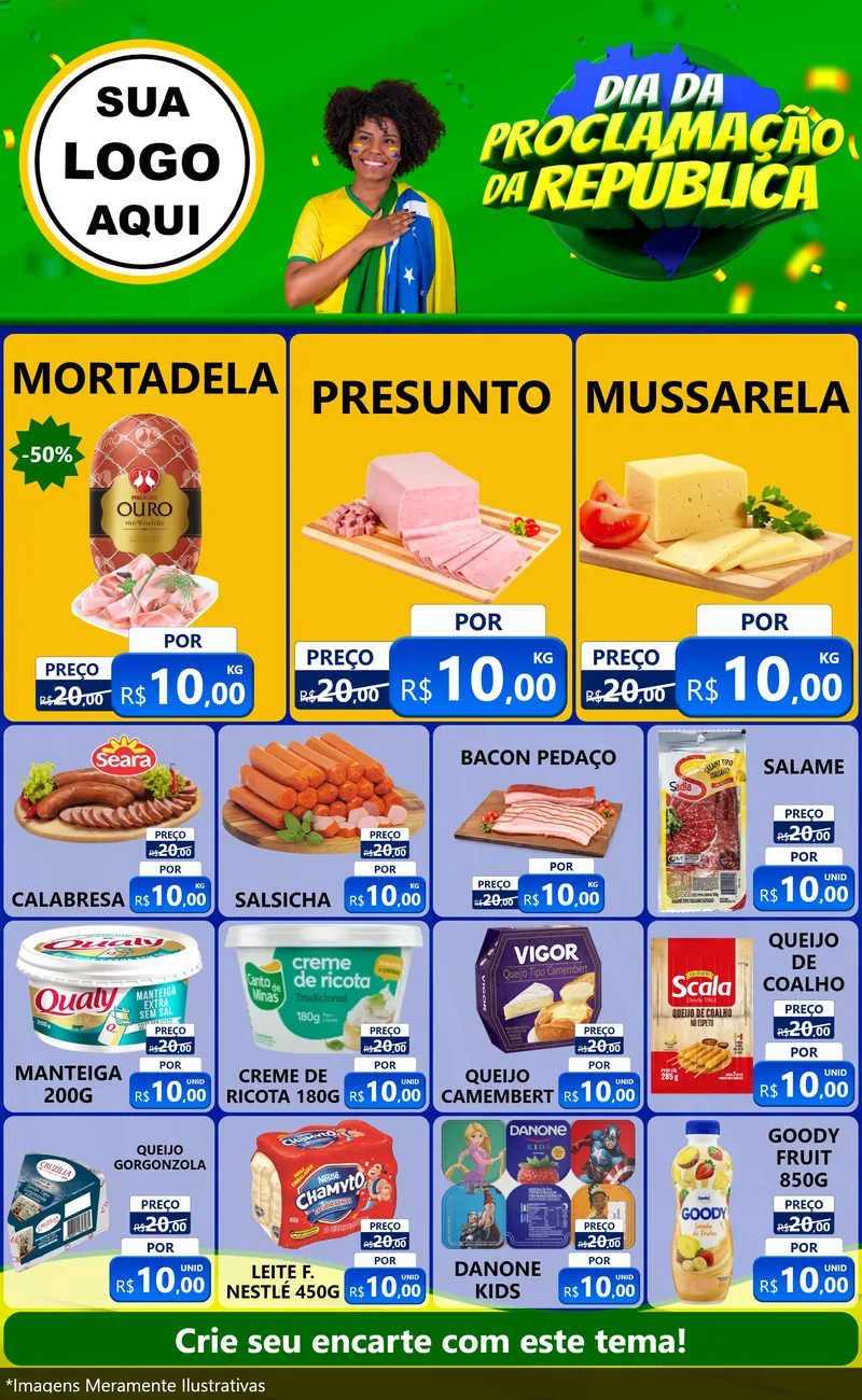 Modelo de Encarte para Encarte Grande com o tema Dia Da Proclamação Da República para Frios e Laticínios