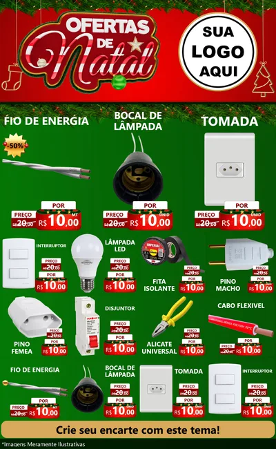 Modelo de Encarte para Encarte Grande com o tema Ofertas de Natal para Materiais Elétricos