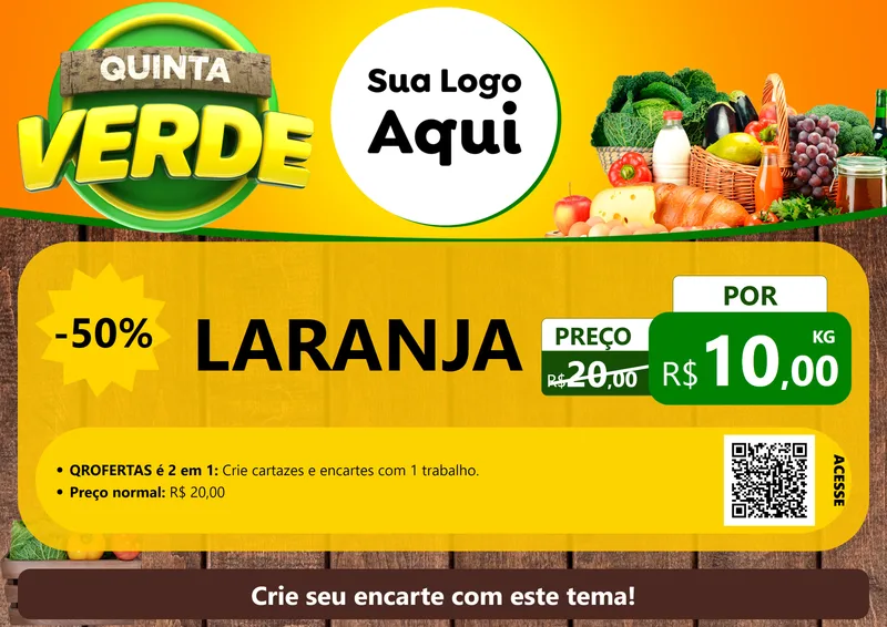 Modelo de Cartaz para Cartaz A4 Horizontal com o tema Quinta Verde para Hortifrúti