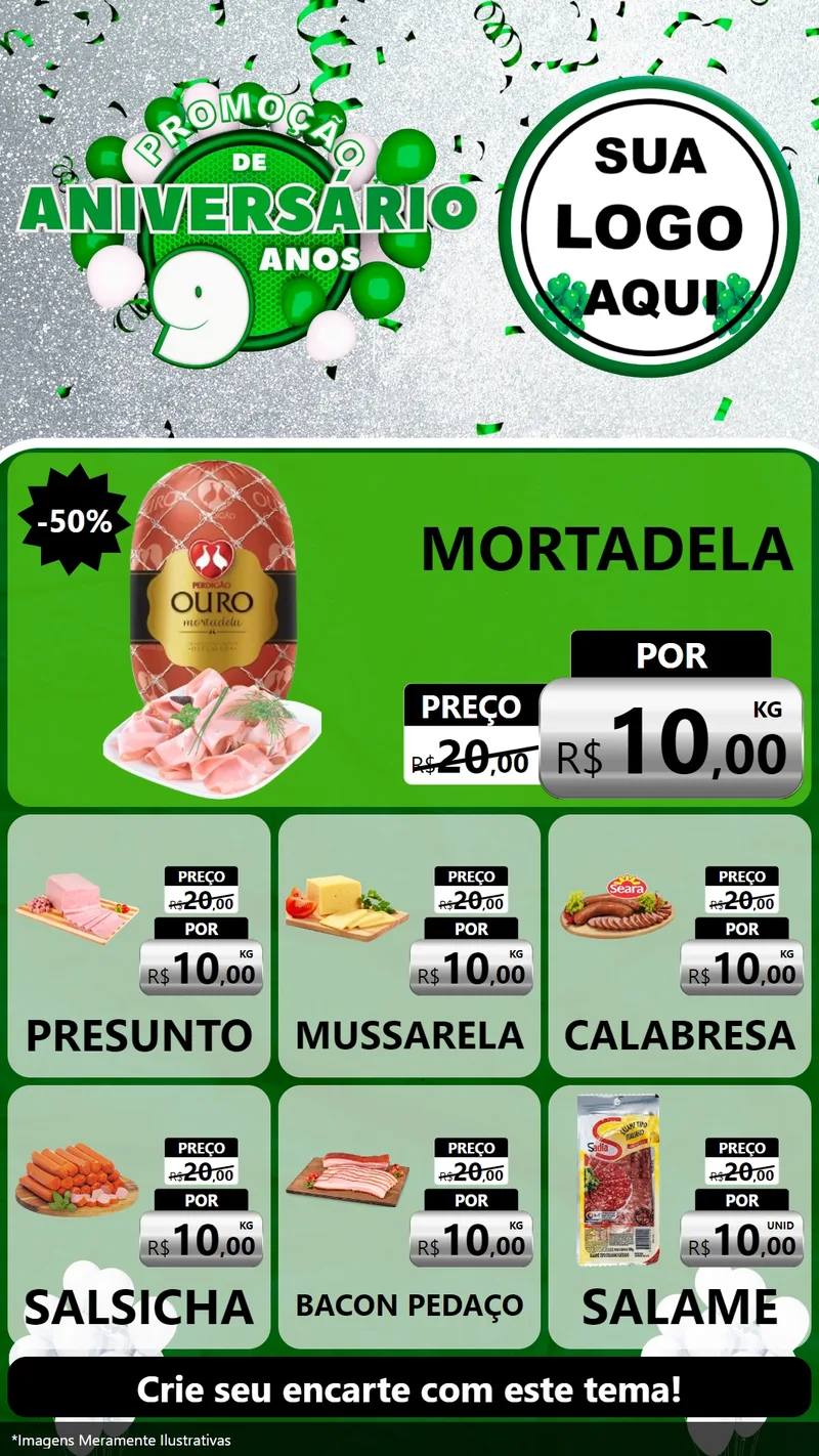 Modelo de Rede Social para Stories com o tema Promoção de Aniversário - 9 Anos para Frios e Laticínios