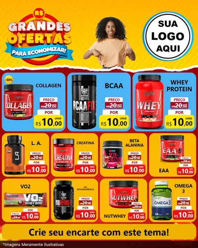 Modelo de Rede Social para Feed Instagram com o tema Grandes Ofertas Para Economizar! para Suplementos alimentares