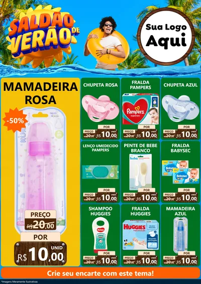 Modelo de Encarte para Encarte A4 Vertical com o tema Saldão de Verão para Bebês