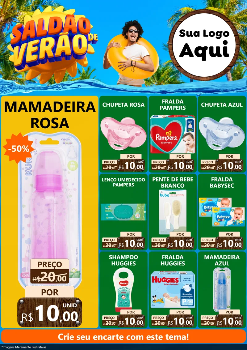 Modelo de Encarte para Encarte A4 Vertical com o tema Saldão de Verão para Bebês